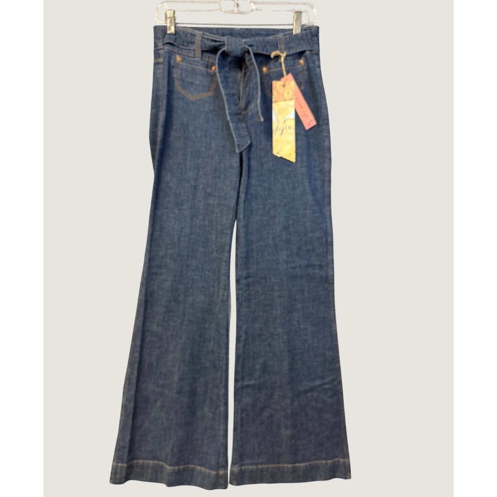 Tyte Jeans Womens Wide Leg Denim‎ Dark Wash High Waist Tie Belt NWT Retro Boho